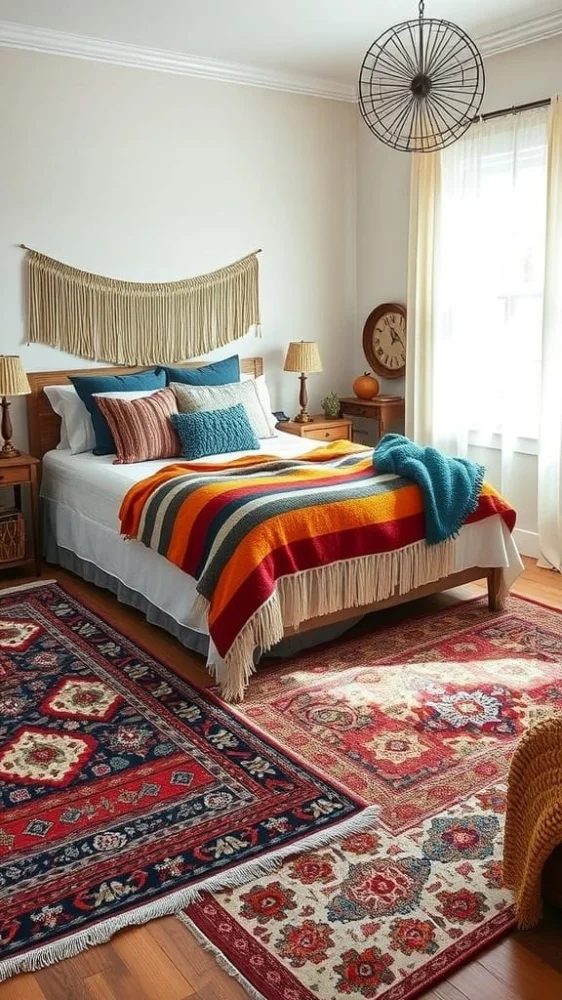 How to Layer Carpets and Rugs for a Cozy, Boho-Chic Look