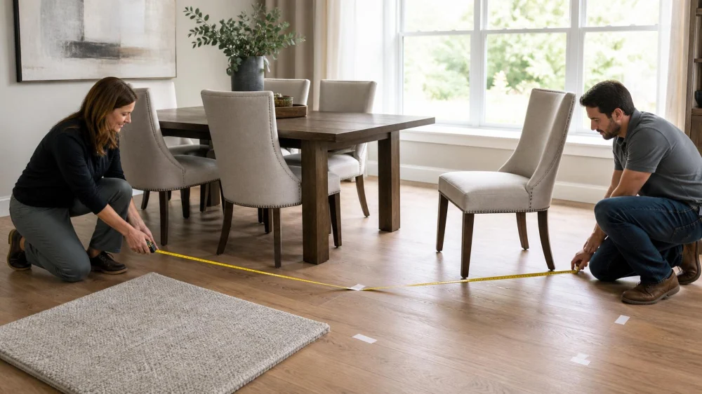 Carpet Under a Dining Table: Plan Chairs, Edges, and Spills