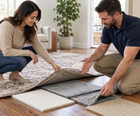 Area Rug Pad Choice: Grip, Floor Finish, and Dimensions